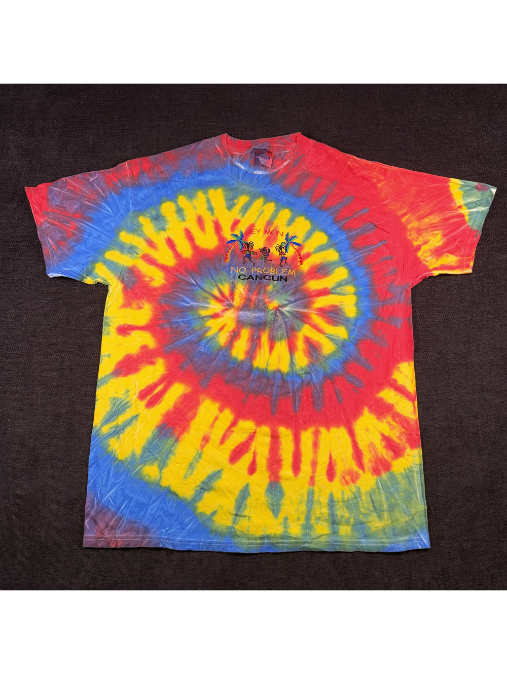 Hanes Heavyweight Tie-Dye T-Shirt with 'No Problem Cancun' Embroidery, Large